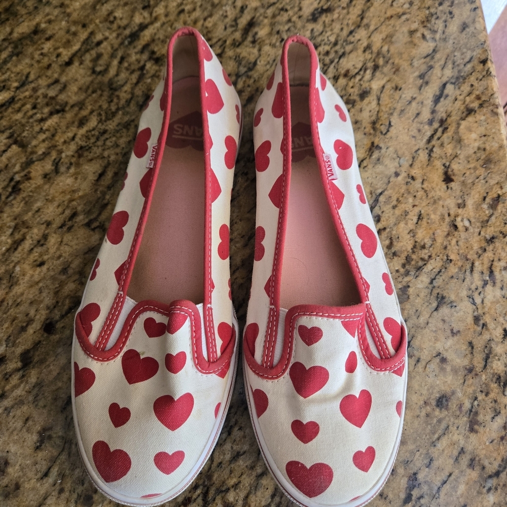 Vans Limited Edition Valentine's Heart Print Shoes - Red & White Womens Size 8.5
